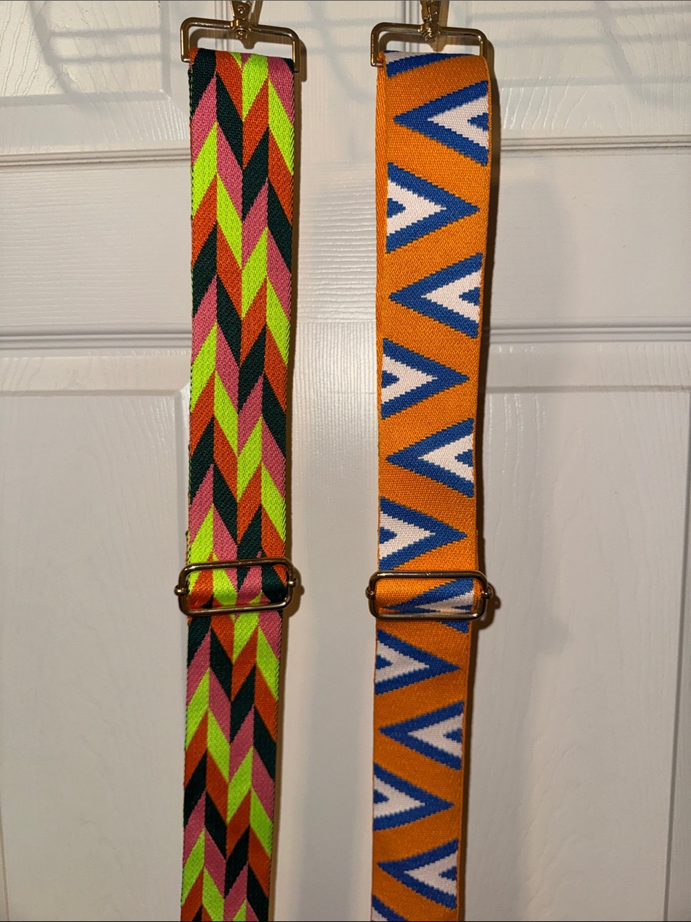 2 Adjustable Purse Straps - Pink/Chartreuse/Orange/Green & Orange/Blue/White